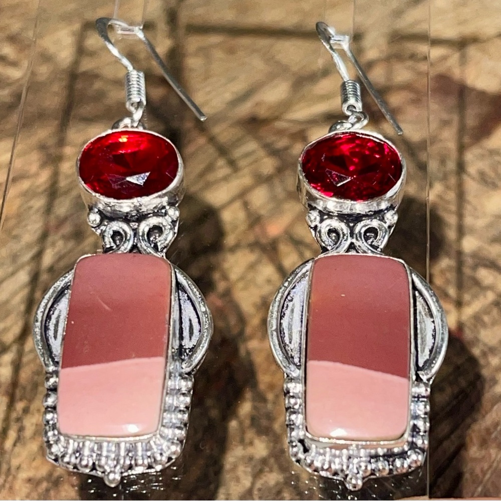 Burgundy Mookaite Earrings 2”